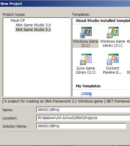 Select a Windows Game project